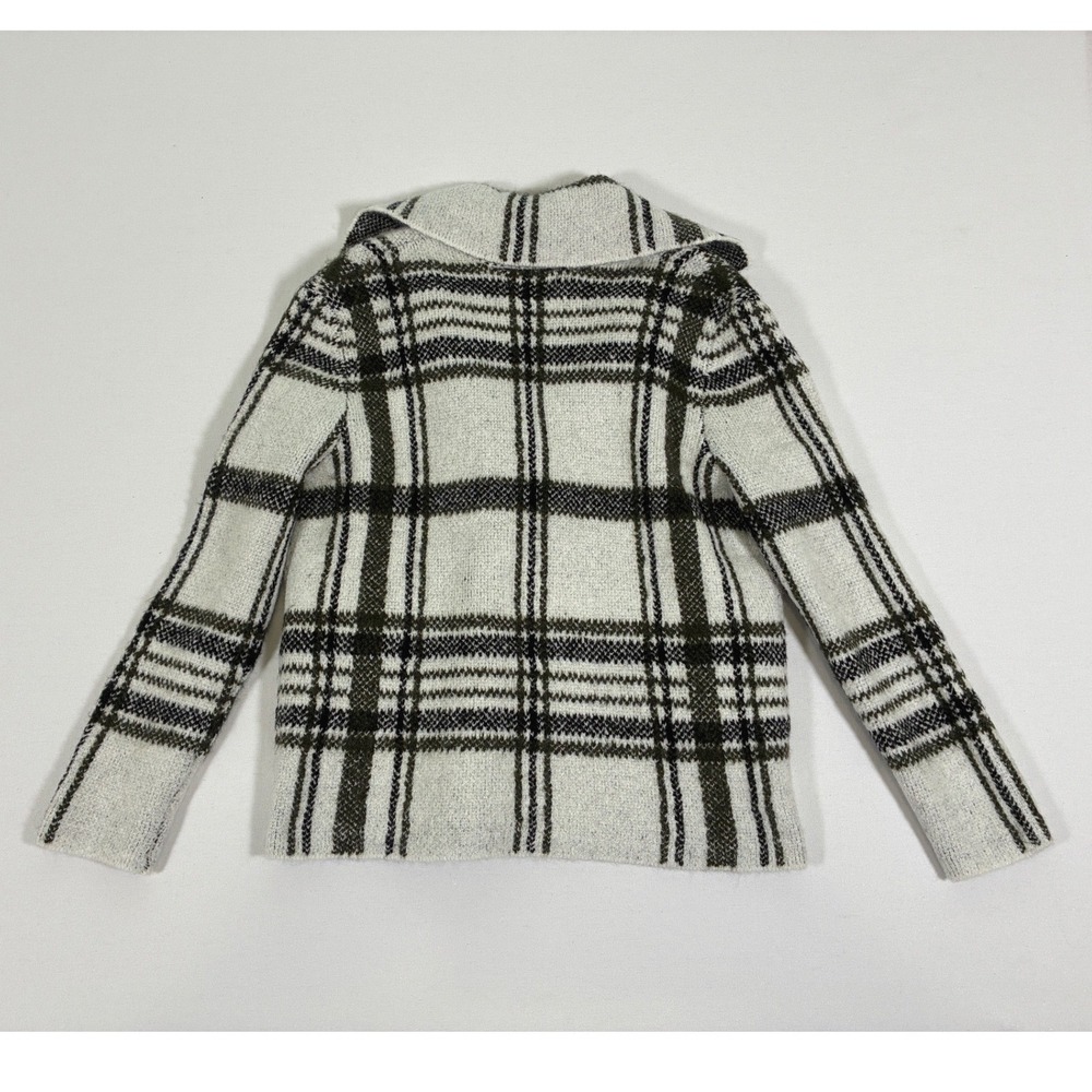 Rachel Zoe Womens S Ivory Plaid Double Breasted Fuzzy Knit Sweater Jacket - Picture 3 of 8